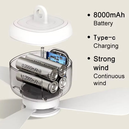 Mini Ceiling Fan Portable Camping Fan With Light &  Remote Built In 8000mAh Battery(White) - Electric Fans by PMC Jewellery | Online Shopping South Africa | PMC Jewellery | Buy Now Pay Later Mobicred