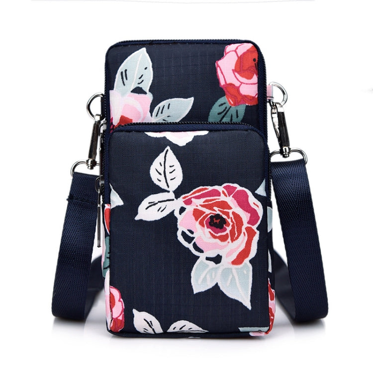 Printed Crossbody Mobile Phone Bag Mini Wallet With Arm Band, Style: Dark Blue Peony - Single-shoulder Bags by PMC TechLife | Online Shopping South Africa | PMC TechLife | Buy Now Pay Later Mobicred