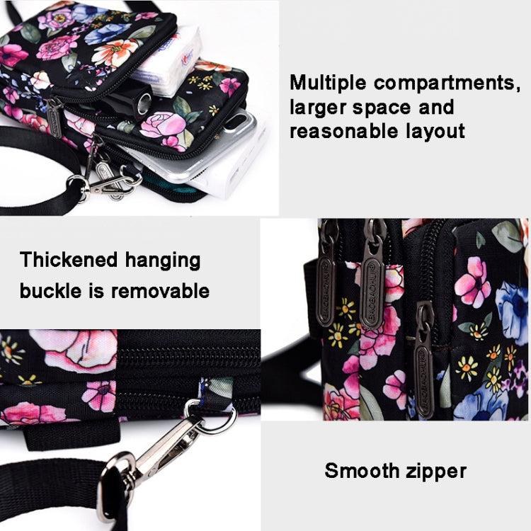 Printed Crossbody Mobile Phone Bag Mini Wallet With Arm Band, Style: Black Flower1 - Single-shoulder Bags by PMC TechLife | Online Shopping South Africa | PMC TechLife | Buy Now Pay Later Mobicred