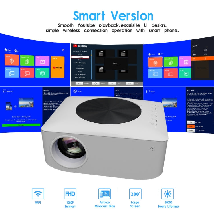 Y2S 1080P Mini LED WiFi Projector Support Wireless Wired Screen Mirroring Youtube Version(AU Plug) - Mini Projector by PMC TechLife | Online Shopping South Africa | PMC TechLife | Buy Now Pay Later Mobicred
