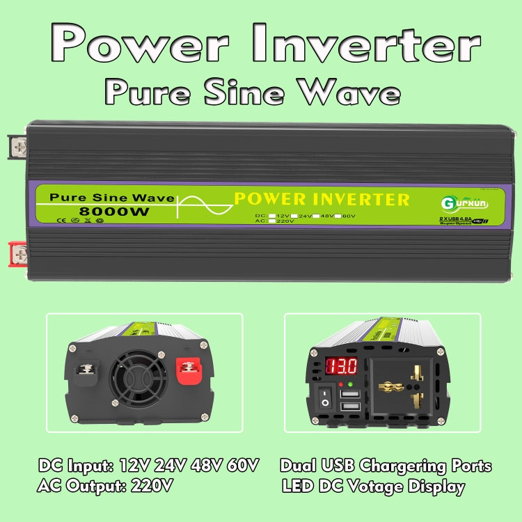 Gurxun 24V-220V 8000W Pure Sine Wave Inverter Car Single Digital Display Voltage Converter - Pure Sine Wave by Gurxun | Online Shopping South Africa | PMC Jewellery | Buy Now Pay Later Mobicred