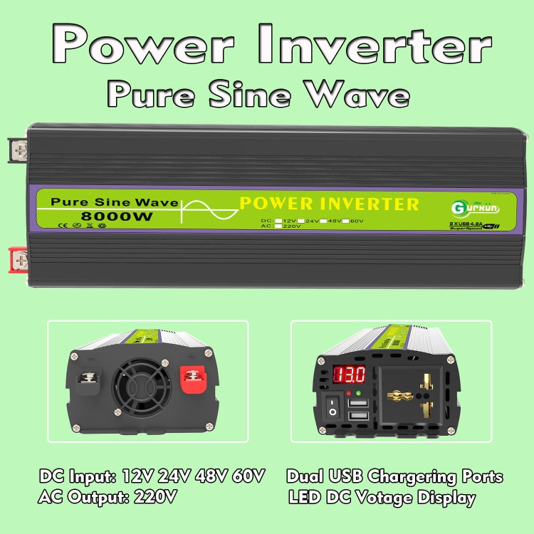Gurxun 12V-220V 8000W Pure Sine Wave Inverter Car Single Digital Display Voltage Converter - free shipping - PMC TechLife - Order now!