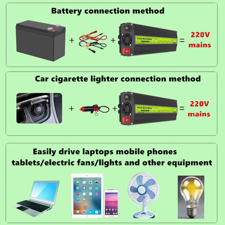 Gurxun 48V-220V 8000W Pure Sine Wave Inverter Car Single Digital Display Voltage Converter - free shipping - PMC TechLife - Order now!