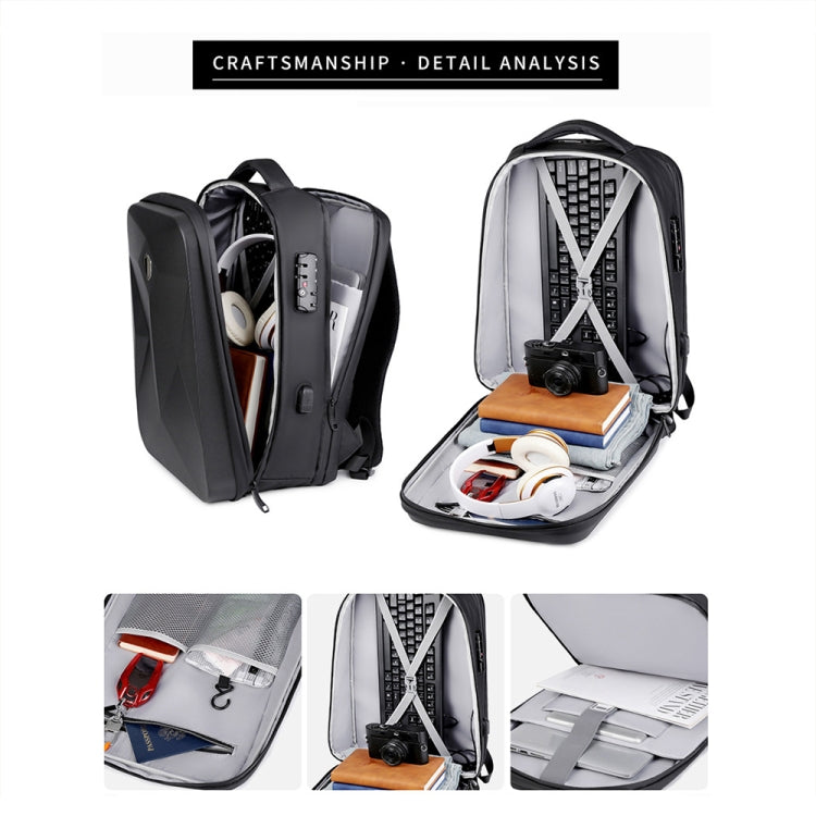 17 inch Password Lock Large Capacity Waterproof Laptop Backpack with USB Port(Dark Gray) - free shipping - PMC Jewellery - Order now!