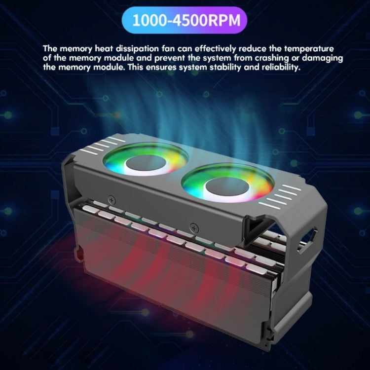 Desktop ARGB Memory Cooler PWM Temperature Control Dual Fan, For DDR / DDR2 / DDR3 / DDR4 / DDR5(Black) - Fan Cooling by PMC Jewellery | Online Shopping South Africa | PMC Jewellery | Buy Now Pay Later Mobicred