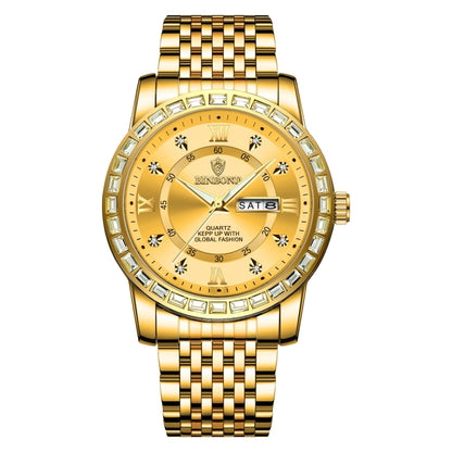 BINBOND B2202 Diamond Dual-calendar Luminous Quartz Watch, Color: Full-gold-Gold - Metal Strap Watches by BINBOND | Online Shopping South Africa | PMC Jewellery | Buy Now Pay Later Mobicred