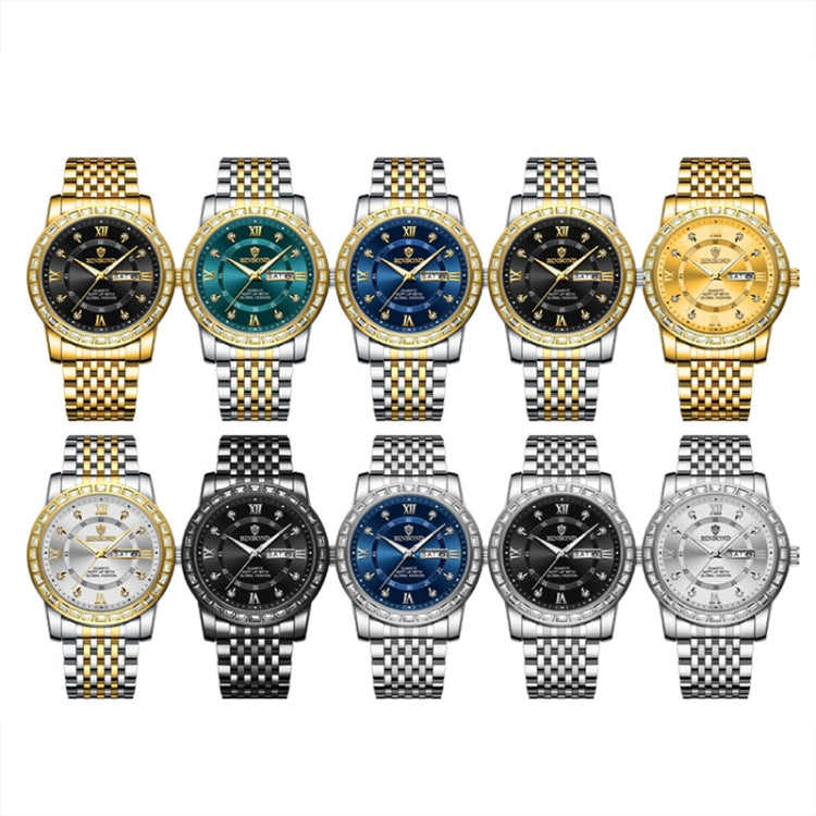 BINBOND B2202 Diamond Dual-calendar Luminous Quartz Watch, Color: Full-gold-Gold - free shipping - PMC TechLife - Order now!