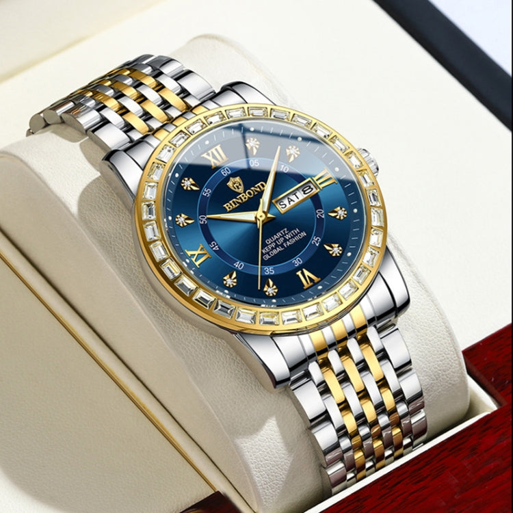 BINBOND B2202 Diamond Dual-calendar Luminous Quartz Watch, Color: Inter-gold-Green - free shipping - PMC TechLife - Order now!