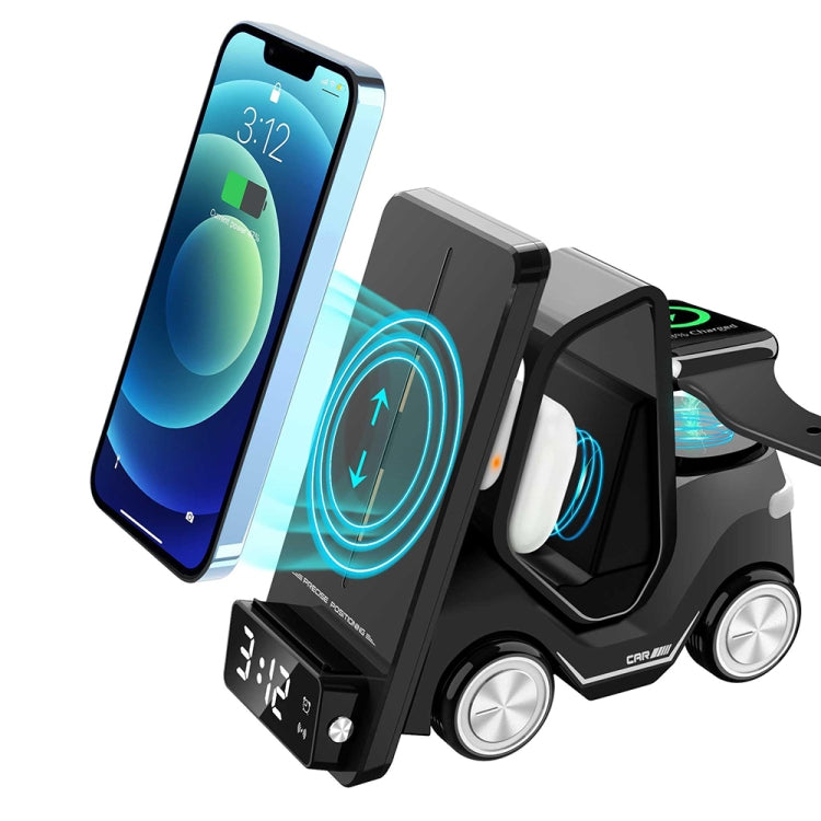 T20 5-in-1 Car-shaped Desktop Alarm Clock Wireless Charger with Atmosphere Light(White) - free shipping - PMC Jewellery - Order now!