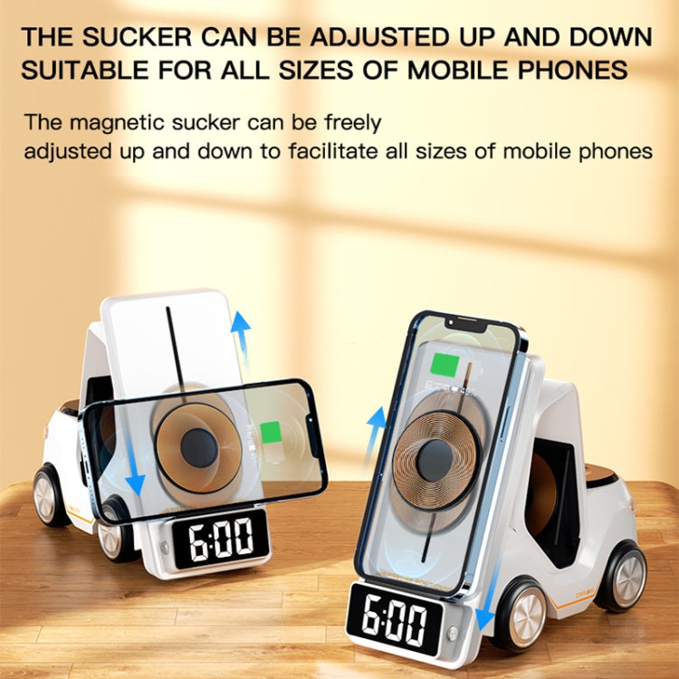 T20 5-in-1 Car-shaped Desktop Alarm Clock Wireless Charger with Atmosphere Light(White) - free shipping - PMC Jewellery - Order now!
