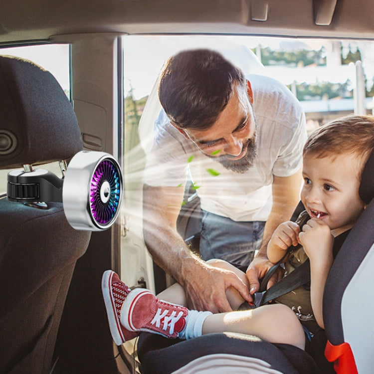 FE052 RGB Color Light USB Plug-in Clip-on Car Rear Seat Headrest Fan(Black Silver) - Heating & Fans by PMC TechLife | Online Shopping South Africa | PMC TechLife | Buy Now Pay Later Mobicred