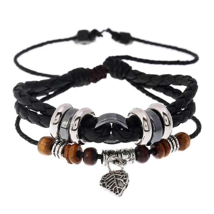 Multi-Layers Braided Leaf Charm Bracelet Simple Personalized Hand Band(Black) - Bracelets by PMC Jewellery | Online Shopping South Africa | PMC Jewellery | Buy Now Pay Later Mobicred