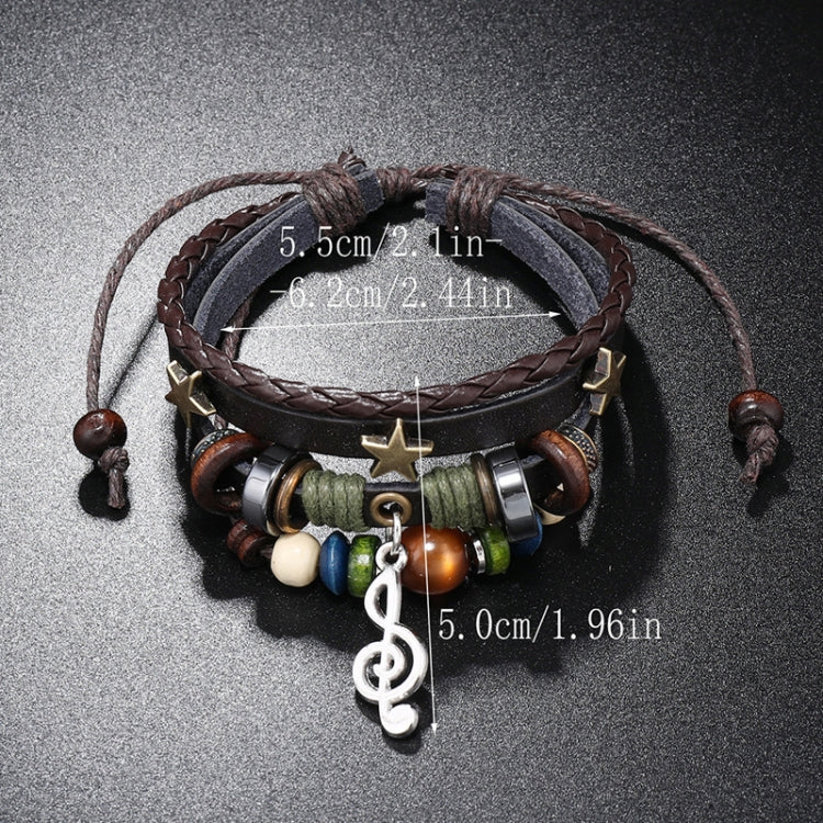 Simple Multi-Layer Beaded Leather Bracelet Personalized Musical Note Charm Bracelet(Black) - Bracelets by PMC Jewellery | Online Shopping South Africa | PMC Jewellery | Buy Now Pay Later Mobicred