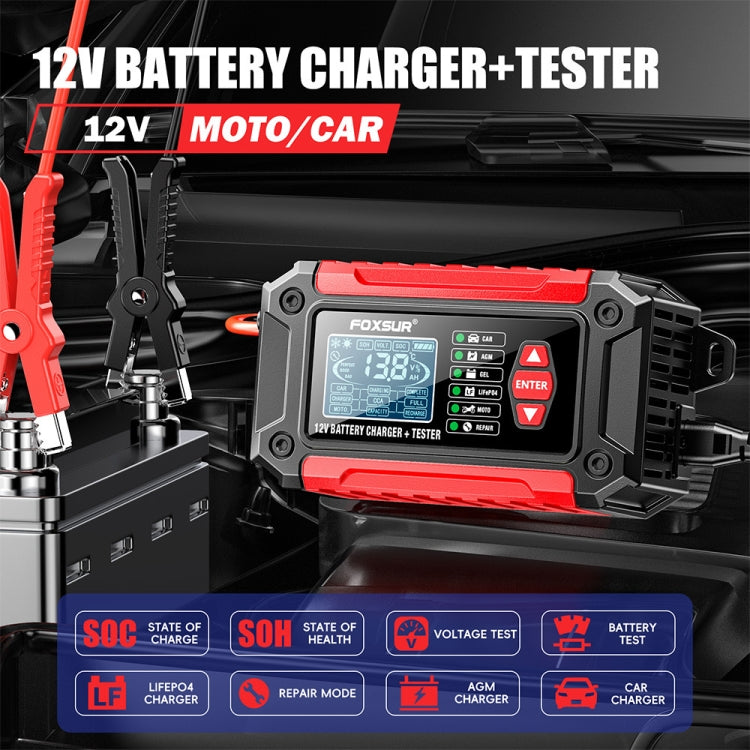 FOXSUR Cars Motorcycles 12V Lithium Cattery Charger With Battery Detection(EU Plug) - Battery Charger by FOXSUR | Online Shopping South Africa | PMC TechLife | Buy Now Pay Later Mobicred