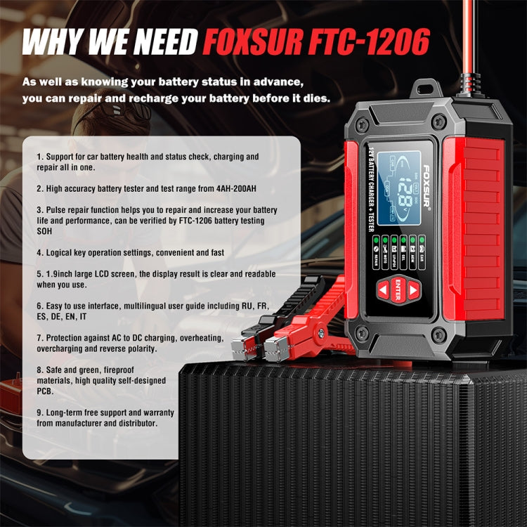 FOXSUR Cars Motorcycles 12V Lithium Cattery Charger With Battery Detection(US Plug) - Battery Charger by FOXSUR | Online Shopping South Africa | PMC TechLife | Buy Now Pay Later Mobicred