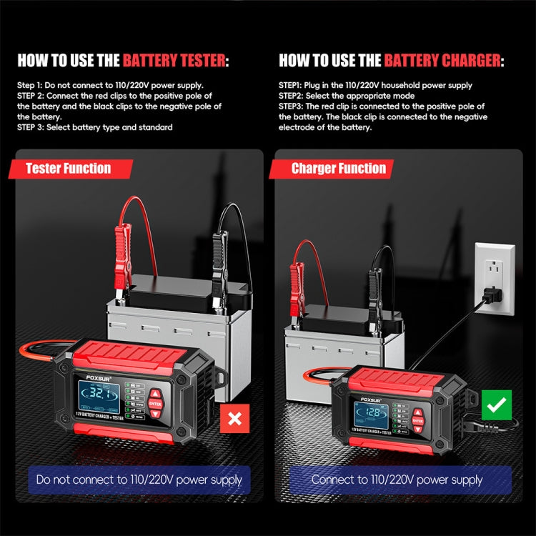 FOXSUR Cars Motorcycles 12V Lithium Cattery Charger With Battery Detection(US Plug) - Battery Charger by FOXSUR | Online Shopping South Africa | PMC TechLife | Buy Now Pay Later Mobicred