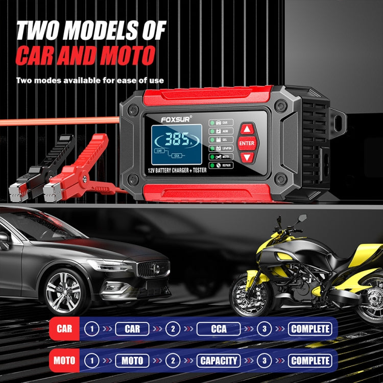 FOXSUR Cars Motorcycles 12V Lithium Cattery Charger With Battery Detection(US Plug) - Battery Charger by FOXSUR | Online Shopping South Africa | PMC TechLife | Buy Now Pay Later Mobicred