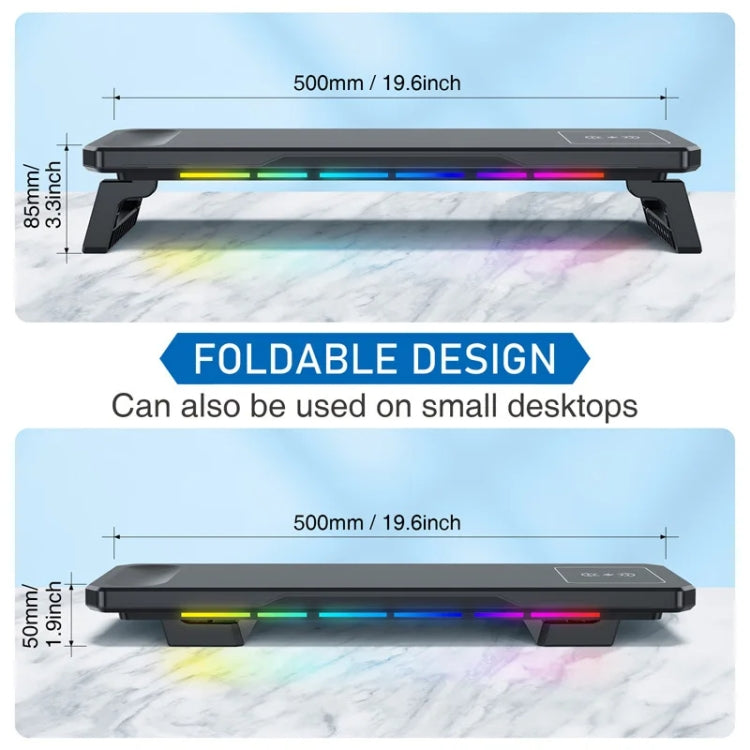RGB Computer Monitor Stand Riser 3 USB 2.0 +1 Type-C Ports, Spec: Basic Black - Laptop Stand by PMC Jewellery | Online Shopping South Africa | PMC Jewellery | Buy Now Pay Later Mobicred
