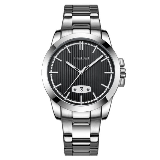 HELEI H9026A-G Men Waterproof Quartz Watch Stainless Steel Calendar Automatic Display Watch(Black) - Metal Strap Watches by HELEI | Online Shopping South Africa | PMC Jewellery | Buy Now Pay Later Mobicred