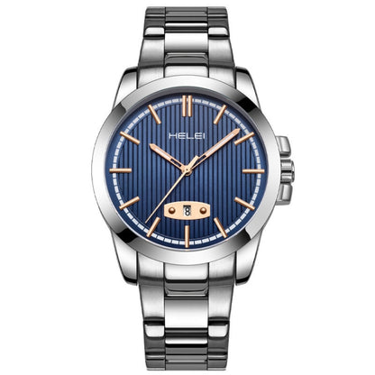 HELEI H9026A-G Men Waterproof Quartz Watch Stainless Steel Calendar Automatic Display Watch(Blue) - Metal Strap Watches by HELEI | Online Shopping South Africa | PMC Jewellery | Buy Now Pay Later Mobicred