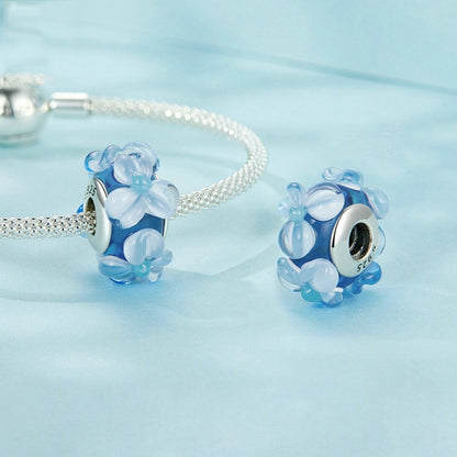 S925 Sterling Silver Blue Flower Glass Beads DIY Jewelry(SCC2737) - Jewelry Accessories by PMC Jewellery | Online Shopping South Africa | PMC Jewellery | Buy Now Pay Later Mobicred