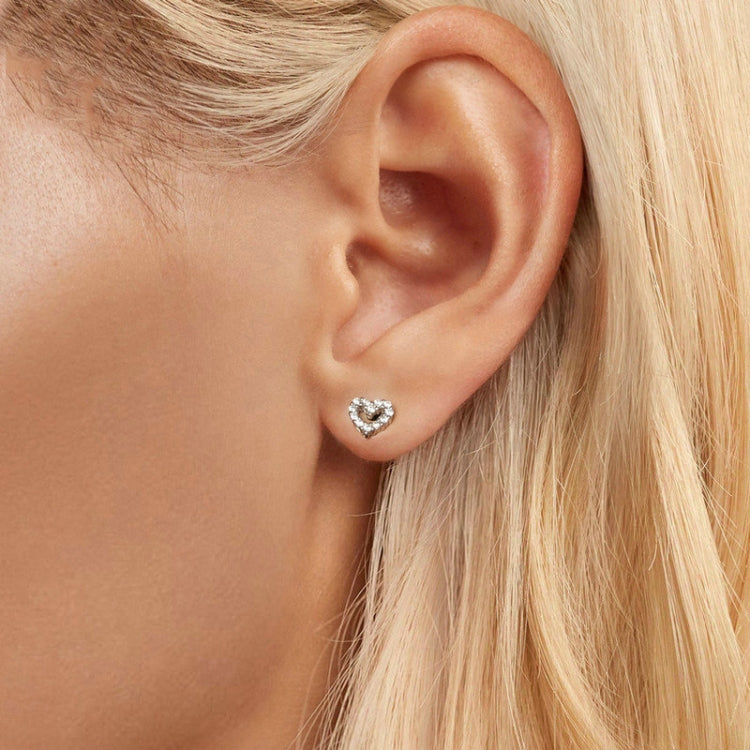 S925 Sterling Silver Threaded Heart Zircon Earrings(SCE1727) - Stud Earrings & Earrings by PMC Jewellery | Online Shopping South Africa | PMC Jewellery | Buy Now Pay Later Mobicred