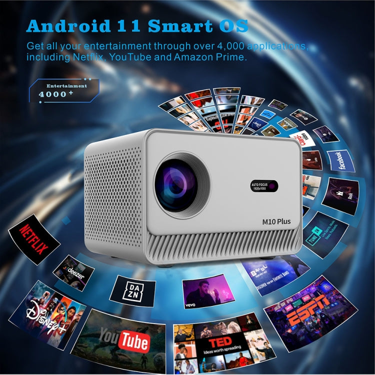 M10 Plus 1280x720P Projector 2.4G / 5G WIFI Bluetooth 5.2 Android 11 System Home Cinema US Plug - Mini Projector by PMC Jewellery | Online Shopping South Africa | PMC Jewellery | Buy Now Pay Later Mobicred