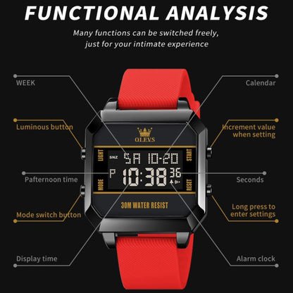 OLEVS 1103 Sports Multi-Function Square Intelligent Electronic Watch Waterproof Men Watch(Red) - Silicone Strap Watches by OLEVS | Online Shopping South Africa | PMC Jewellery | Buy Now Pay Later Mobicred