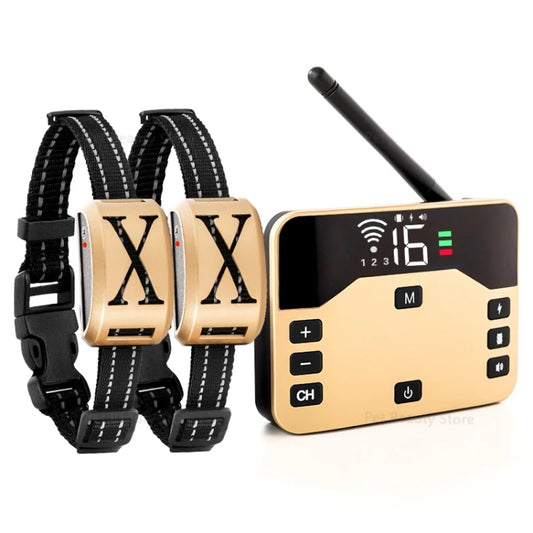 1 Drag 2 Pet Electronic Fence Wireless Stop Barker Outdoor Dog Collar Remote Control Dog Trainer(Gold) - Training Aids by PMC Jewellery | Online Shopping South Africa | PMC Jewellery | Buy Now Pay Later Mobicred