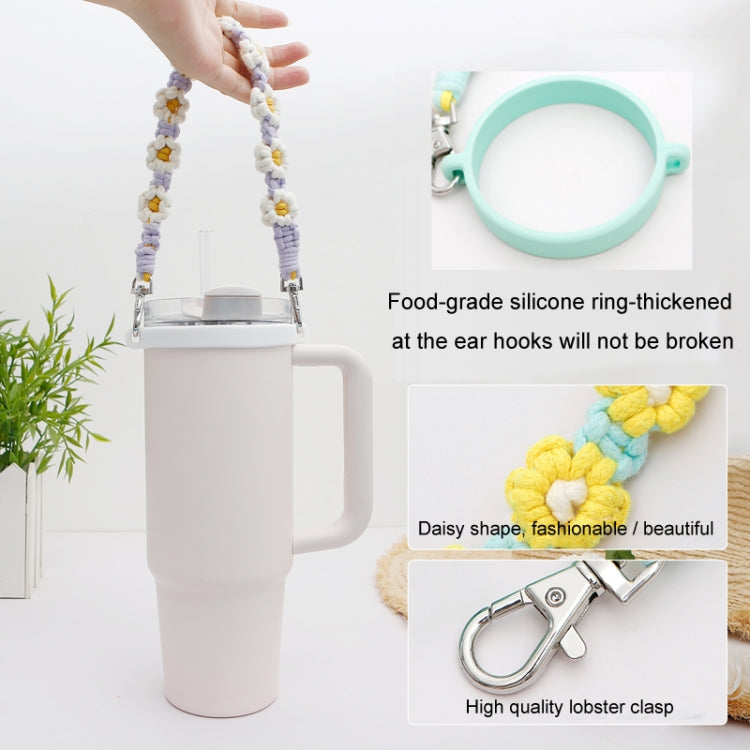 For 16-40oz Stanley Mug Lanyard Silicone Loop Boho Daisy Cute Flower Hand-Woven Mug Cover(Black) - Kettles by PMC TechLife | Online Shopping South Africa | PMC TechLife | Buy Now Pay Later Mobicred
