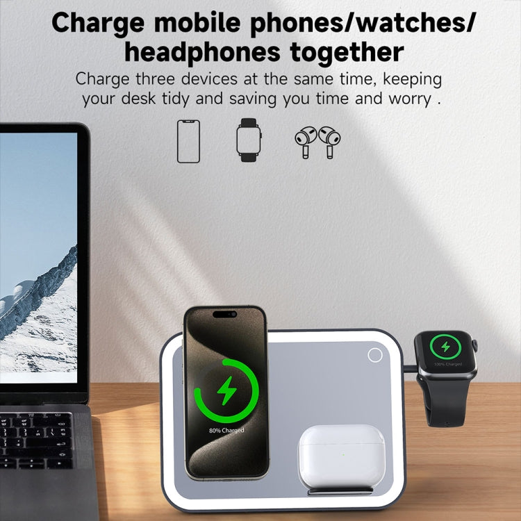 15W 3-in-1 MagSafe Magnetic Folding LED Makeup Mirror Night Light Wireless Charger(White) - Wireless Charger by PMC Jewellery | Online Shopping South Africa | PMC Jewellery | Buy Now Pay Later Mobicred