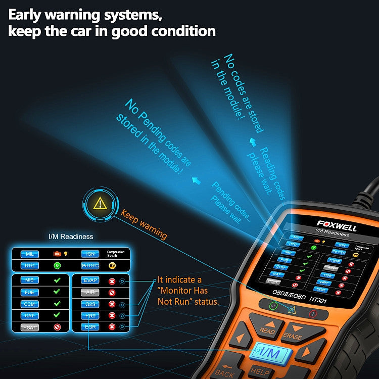 FOXWELL NT301 OBD2 Car Fault Diagnostic Instrument Live Data Code Reader Tool - free shipping - PMC TechLife - Order now!