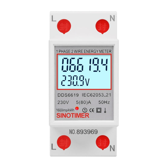 SINOTIMER  DDS6619 80A 230V Din Rail Single Phase Energy Meter Voltage Current Power Meter With Backlight - Other Tester Tool by SINOTIMER | Online Shopping South Africa | PMC Jewellery | Buy Now Pay Later Mobicred