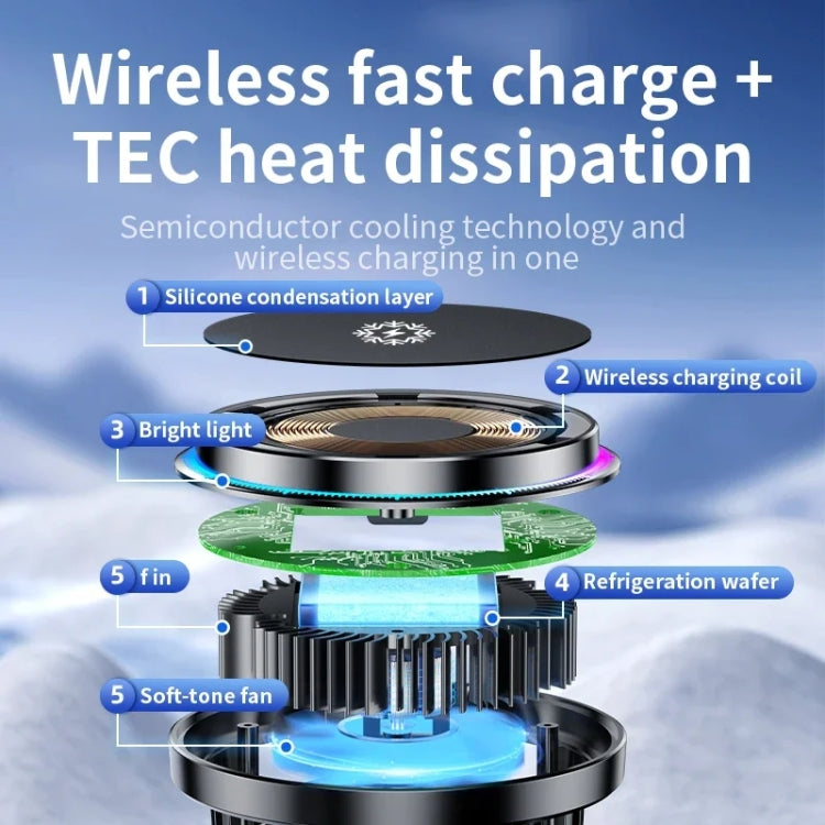 15W Car Wireless Charger Semiconductor Heat Dissipation Mobile Phone Holder RGB Light(Black) - Wireless Charger Holders by PMC TechLife | Online Shopping South Africa | PMC TechLife | Buy Now Pay Later Mobicred