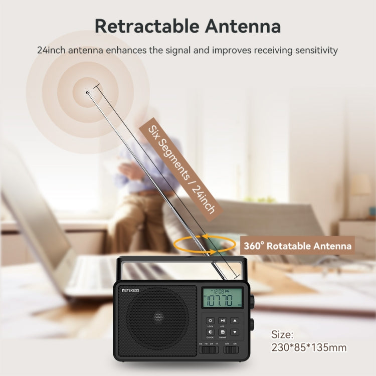 Retekess TR638 LCD Digital Display Full-Band Bluetooth FM Radio Support External Antenna(EU Plug) - free shipping - PMC TechLife - Order now!
