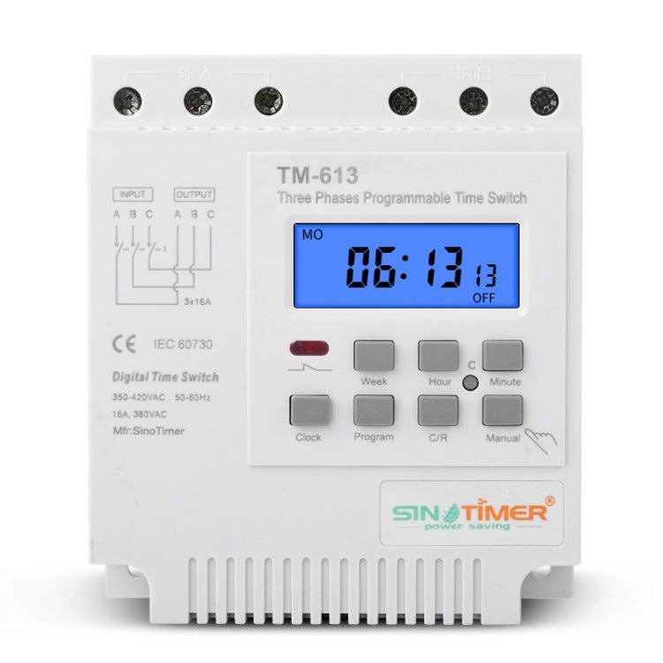 SINOTIMER TM613 380V 16A Three-Phase Programmable Time Switch With Backlight - free shipping - PMC TechLife - Order now!