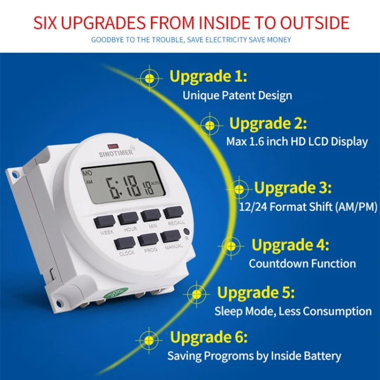 SINOTIMER TM618N-6V 7 Days Weekly Programmable Digital Electronic Timer Switch - free shipping - PMC TechLife - Order now!