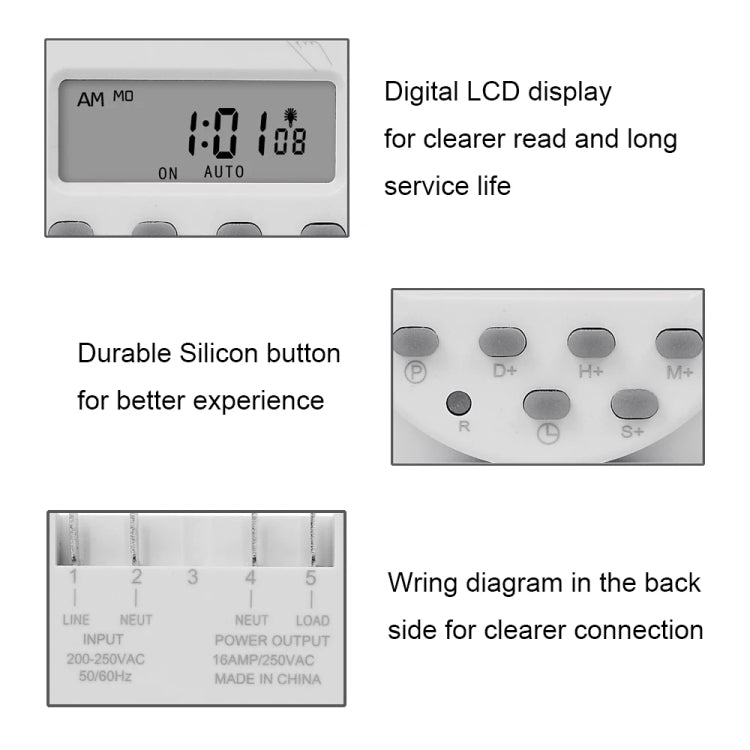 SINOTIMER CN101S-2 220V 1 Second Interval Digital LCD Timer Switch 7 Days Weekly Programmable Time Relay - Switch by SINOTIMER | Online Shopping South Africa | PMC TechLife | Buy Now Pay Later Mobicred