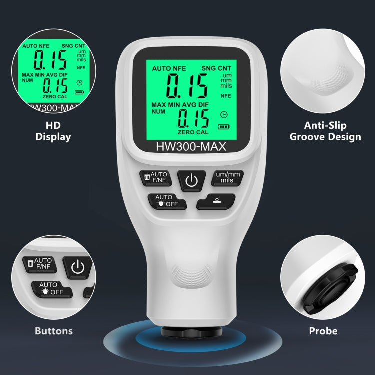 HW300-MAX Coating Thickness Gauge Anti-skid Paint Film Tester(White) - Coating Thickness Gauge by PMC TechLife | Online Shopping South Africa | PMC TechLife | Buy Now Pay Later Mobicred