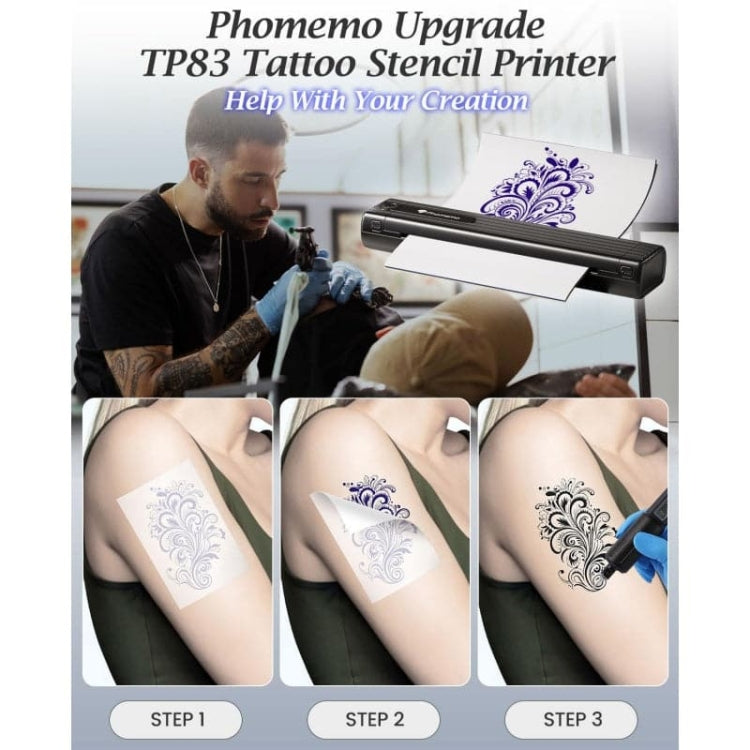 Phomemo TP83-BK Wireless Tattoo Stencil Printer With 10pcs Transfer Paper(Black) - Printer by Phomemo | Online Shopping South Africa | PMC Jewellery | Buy Now Pay Later Mobicred