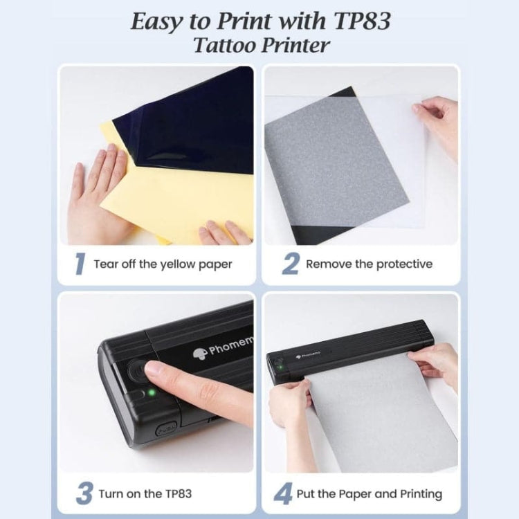 Phomemo TP83-BK Wireless Tattoo Stencil Printer With 10pcs Transfer Paper(Black) - free shipping - PMC TechLife - Order now!