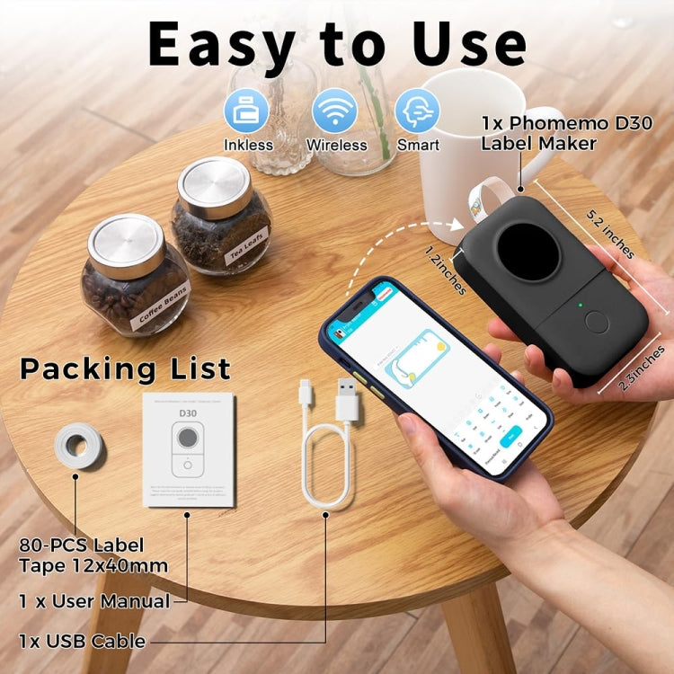 Phomemo D30 Thermal Label Printer Portable Bluetooth Mini Label Maker Machine With 1 Roll Paper Black - Printer by Phomemo | Online Shopping South Africa | PMC Jewellery | Buy Now Pay Later Mobicred