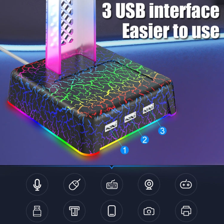 Z3 Cracked With 3USB Expansion Port Headphone Stand RGB Ambient Light Headphone Display Holder(White) - Headset Stand by PMC Jewellery | Online Shopping South Africa | PMC Jewellery | Buy Now Pay Later Mobicred