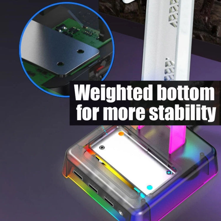 Z3 Cracked With 3USB Expansion Port Headphone Stand RGB Ambient Light Headphone Display Holder(White) - Headset Stand by PMC Jewellery | Online Shopping South Africa | PMC Jewellery | Buy Now Pay Later Mobicred