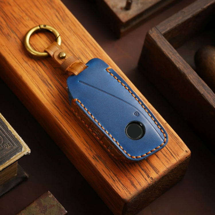 For 2024 BMW X7 Hallmo Cowhide Car Key Protection Cover(Blue) - free shipping - PMC TechLife - Order now!