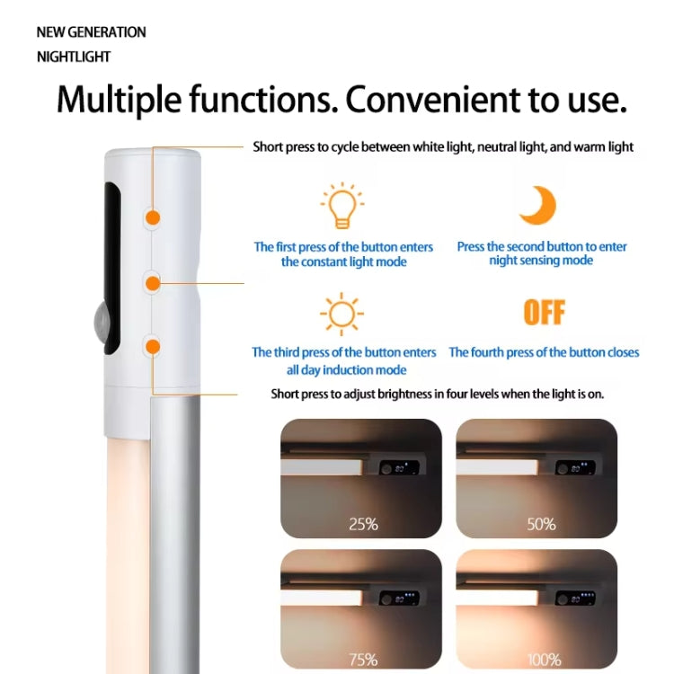 Rechargeable Under Cabinet LED Motion Sensor Night Light with Digital Display 1200mAH(Black) - Sensor LED Lights by PMC TechLife | Online Shopping South Africa | PMC TechLife | Buy Now Pay Later Mobicred