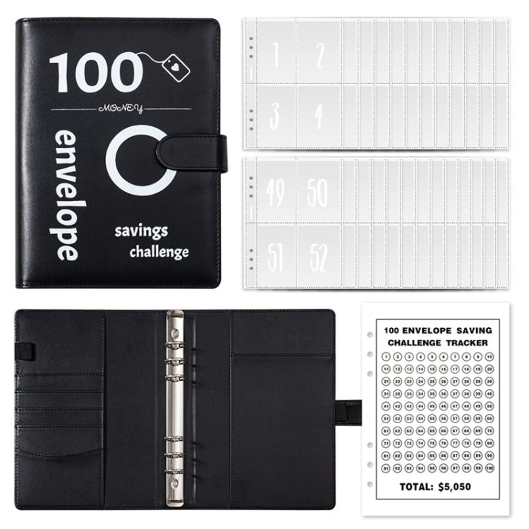 A5 100 Day Savings Challenge Envelope Budget Planner Binder Notebook Handbook, Color: Pattern Black - Notebooks by PMC TechLife | Online Shopping South Africa | PMC TechLife | Buy Now Pay Later Mobicred