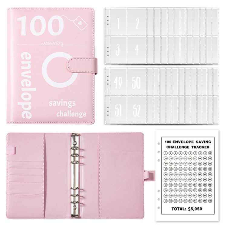 A5 100 Day Savings Challenge Envelope Budget Planner Binder Notebook Handbook, Color: Pattern Pink - Notebooks by PMC Jewellery | Online Shopping South Africa | PMC Jewellery | Buy Now Pay Later Mobicred