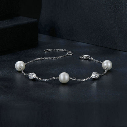 S925 Sterling Silver With White Moissanite Pearl Bracelet(MSB017) - Bracelets by PMC Jewellery | Online Shopping South Africa | PMC Jewellery | Buy Now Pay Later Mobicred