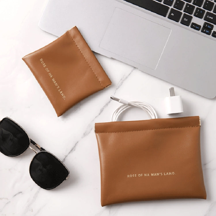 2pcs /Set PU Data Cable Earphone Storage Bag Mini Portable Lipstick Pouch Coin Purse, Size: Large+Small(Brown) - Other Case by PMC Jewellery | Online Shopping South Africa | PMC Jewellery | Buy Now Pay Later Mobicred
